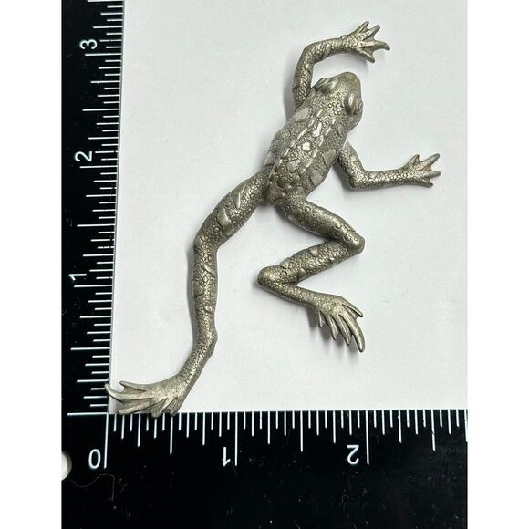 Vintage JJ Jonette 80's Signed Pewter Frog Brooch- Retro Amphibian Jewelry Pin - Picture 5 of 10